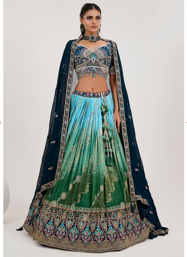 Jacquard Blue Bridal Wear Embroidery Work Ready To Wear Lehenga Choli